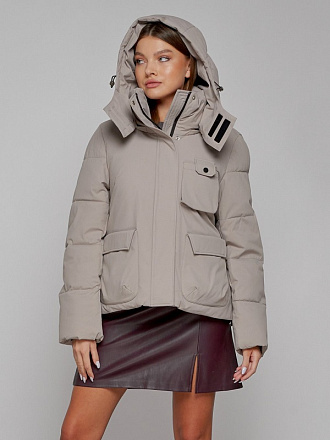 Куртка зимняя YIDOME 55413 женская с капюшоном, светло-коричневый в Иркутске - купить в интернет магазине Икс Мастер